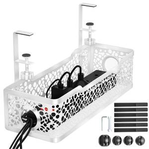 lot 2013 image: Under Desk Cable Management Tray No Drill, Cinati Upgraded Clamp Cable Management Box, Computer Cord Organizer for Desk, Desk Wire Management for Office, Home -No Damage to Desk (White)