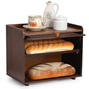 lot 2026 image: Okllen Large Bamboo Bread Box, 2 Layer Rustic Bread Storage Box with Window, Wooden Bread Container Farmhouse Style Bread Holder Shelf for Kitchen Countertop, 16 x 10 x 12.5, Brown
