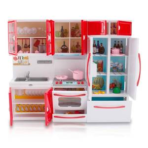 lot 2027 image: Liberty Imports Gourmet Red Doll Modern Kitchen Mini Toy Playset with Lights and Sounds, Perfect for 12 Inch Dolls
