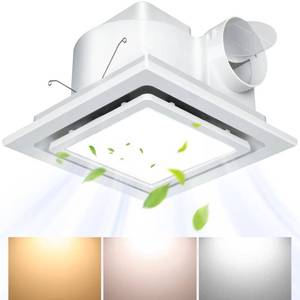 lot 2030 image: Gopper Bathroom Exhaust Fan with Light 11.8in Panel,3000K4500K6000K 12W Square LED,141CFM,1Sones,110V 45W Quiet Bathroom Ventilation Exhaust Fan for ShowerRestroomOfficeHome - Retail $84.98