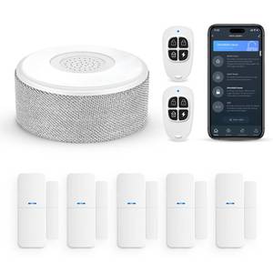 lot 2033 image: WiFi Door Alarm System, Wireless DIY Smart Home Security System, with Phone APP Alert, 8 Pieces-Kit (Alarm Siren, Door Window Sensor, Remote), Work with Alexa, for House, Apartment, by tolviviov