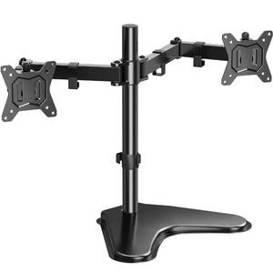 lot 2035 image: HUANUO 32 inches Dual Monitor Stand up to 17.6lbs per Arm, High-Grade Aluminum Free-Standing Dual Monitor Mount for 2 Screens. Fully Adjustable Dual Monitor Stand for Desk with Tilt, Swivel, Rotation