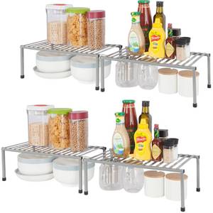 lot 2036 image: STORAGE MANIAC Set of 4 Expandable Kitchen Rack Wire Shelf Organizer Kitchen Organization Adjustable Metal Pantry Storage, Plate Dish Organizer for Cabinets Shelf Kitchen Counter Organizer, Brown