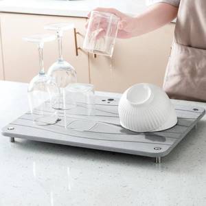 lot 2038 image: Plentio Stone Drying Mat for Kitchen Counter, Diatomaceous Dish Drying Mats Superb Absorbent with Non-Slip Stainless Steel Feet for Dishes, Bottles and more, 15.7(L)x11.8(W), Light Grey Wave