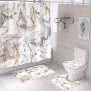 lot 2044 image: Nljihkure 4 Pcs Marble Shower Curtain Sets, Marble Bathroom Curtains Shower Decor Set with Non-Slip Rug, Toilet Lid Cover and Bath Mat,Shower Curtain Marble with 12 Hooks