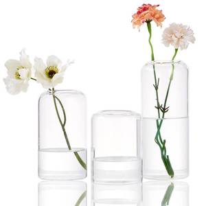 lot 2045 image: FORYILLUMI Set of 3 Amber Bud Vases in Bulk,Modern Small Medium Amber Bud Vases for Home Decor Flowers, Hand Blown Borosilicate Glass Vase Set Centerpieces for Wedding Reception
