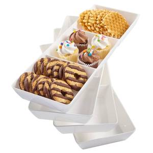 lot 2051 image: US Acrylic Avant White Plastic Divided Serving Trays (Set of 4) 15 x 5  Narrow Reusable 3-Section Party Platters  Serve Appetizers, Fruit, Veggies, & Desserts  BPA-Free & Made in USA