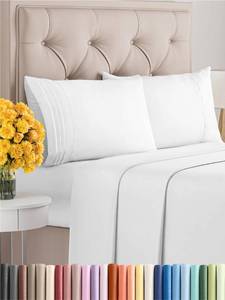 lot 2056 image: Full Size 4 Piece Sheet Set - Comfy Breathable & Cooling Sheets - Hotel Luxury Bed Sheets for Women & Men - Deep Pockets, Easy-Fit, Extra Soft and Wrinkle Free Sheets - White Oeko-Tex Bed Sheet Set