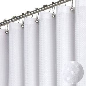 lot 2074 image: Dynamene White Fabric Shower Curtain� Waffle Weave Heavy Duty Hotel Luxury Cloth Shower Curtains for Bathroom, 72 Inch 256GSM Weighted Bath Curtain Set with 12 Plastic Hooks,72x72