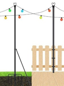 lot 2075 image: XDW-GIFTS String Light Pole - Steel Poles for Outdoor String Lights Hanging, Garden, Backyard, Patio Lighting Stand for Parties, Christmas, Wedding, 2 Pack