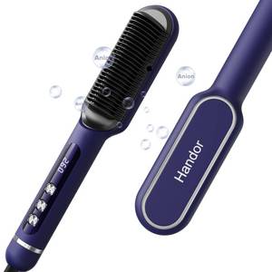 lot 2078 image: Handor Advanced Negative Ionic Hair Straightener Brush with 9 Temp Settings & Anti-Scald LED Display, 20s Fast Heating 250°F to 410°F, Effortless Styling for Silky Smooth, Frizz-Free Hair, Blue