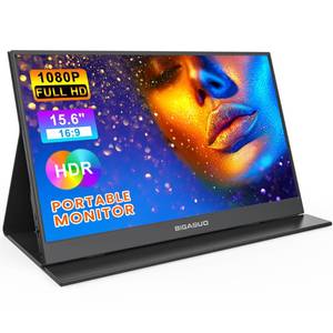 lot 080 image: BIGASUO Portable Monitor, 15.6 1080P FHD Portable Monitor for Laptop, USB-C HDMI Computer Display HDR, Ultra-Slim IPS Gaming Monitor with Smart Cover for Laptop, PC, Phone, Mac, Xbox, PS45, Switch - Retail $95.29
