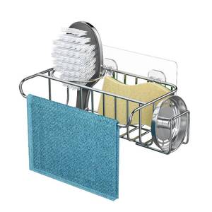 lot 2087 image: HapiRm 4 in 1 Adhesive Sink Caddy Sponge Holder, SUS304 Stainless Steel Sink Basket Brush Holder  Dish Cloth Hanger  Soap Rack  Sink Stopper Holder  Sponge Holder for Kitchen Sink - Silver