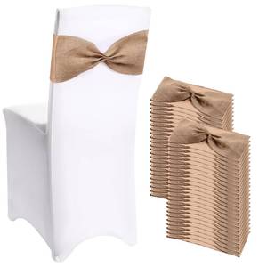 lot 2104 image: Newwiee Burlap Stretch Chair Sashes Linen Spandex Chair Sashes Dining Rustic Chair Bands Ties for Wedding Dining Banquet Event Party Favor Ceremony Decoration (48 Pieces)