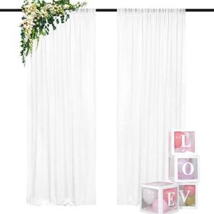 lot 2107 image: DUOBAO White Chiffon Backdrop Curtain-2 Panels 29x120 Sheer Weddings Drapes Beach Curtains for Living Room Voile Window Drape Photography Background for Wedding Ceremony