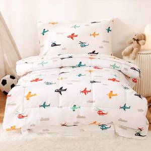 lot 2113 image: JSD Airplane Toddler Bedding Set, 4 Piece Bed-in-a-Bag Toddler Comforter Sheet Set, Machine Washable