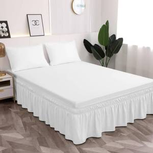 lot 2114 image: Toodou Twin Bed Skirt 16 Inch Drop Dust Ruffle Only, Three Microfiber Fabric Sides Wrap Around with Elastic, Easy to Install, Cover Up The TwinTwin XL Size Bed, White