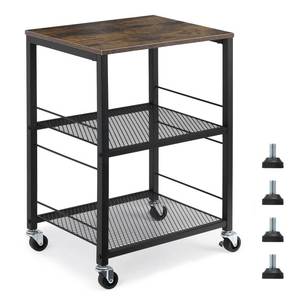 lot 2115 image: MOOACE Rustic 3 Tier End Table with Wheel,Side Table Nightstand Storage Shelf for Bedroom,Kitchen,Living Room and Office, Stable Metal Frame,Wood Top, Easy Assembly - Brown&Black