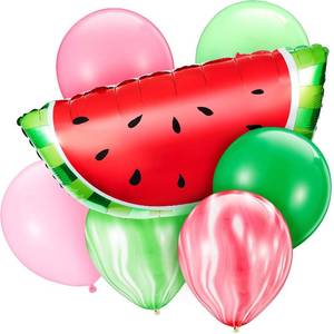 lot 2128 image: 34 Pcs Watermelon Balloons Party Decorations Include 30 Pcs Pink Green Color Watermelon Latex Balloons and 4 Pcs Watermelon Shape Foil Balloons for Watermelon Theme Birthday Party Baby Shower Decor