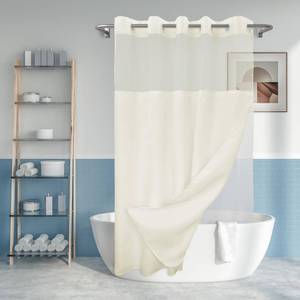 lot 2133 image: No Hook Slub Textured Shower Curtain with Snap-in PEVA Liner Set - 71 x 74(72), Hotel Style Cream Shower Curtain with Sheer Top Window, Water Repellent, Sand, W71xH72