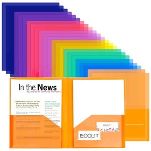 lot 2134 image: EOOUT 24pcs Folders with Pockets, Plastic Pocket Folders Clear Folders with 2 Pockets for Office Students and School, Letter Size, A4 Size, 8 Assorted Colors