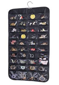 lot 2136 image: Hanging Jewelry Organizer, Double Sided 80 Pocket Jewelry Chain Storage Bag 2 Layer of Fabric Jewelry Organizer Holder for Necklace Bracelet Earring Ring Chain Knitting Tool-Black