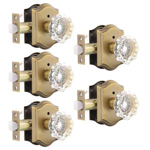 lot 2144 image: Gobrico Interior Door Locksets in Antique Brass,Octagonal Crystal Doorknobs for BedBath,Privacy Function Door Handles,Push Pin Inside Lock,5 Pack - Retail $123.46