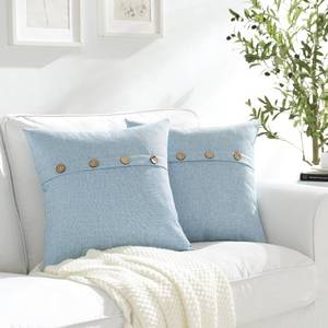 lot 2145 image: Meekio Set of 2 Light Blue Square Pillow Covers 16 x 16 Farmhouse Linen Pillow Covers with Coconut Buttons for Sofa Couch Living Room Bedroom Farmhouse Decor for The Home Housewarming Gifts