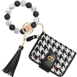 lot 2158 image: SNUG STAR Portable Round Bangle Keychain, Credit Card Holder Pocket Bracelet Keychain, Silicone Bracelet & RFID Cards Holder(16 Cards Slots)- Woven Big Plaid Black