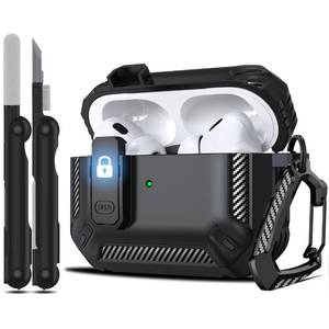 lot 2169 image: RFUNGUANGO for AirPods Pro 2nd Gen Protective Case with Cleaning Kit, Military Hard Case with Lock for AirPod Gen 2 Charging Case 2023, 2022, Black