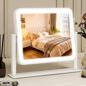 lot 2176 image: ROLOVE Vanity Mirror with Lights, 14x12 LED Makeup Mirror, Lighted Makeup Mirror with Lights, Smart Touch Control 3 Colors Dimmable, Lighted Up Mirror for Makeup Desk, Bedroom, 360° Rotation