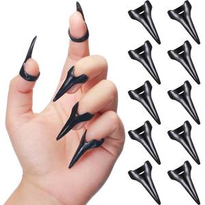 lot 2181 image: 10 Pieces Finger Claws Rings Full Finger Set Retro Metal Nail Punk Rock Nail Finger Armor Gothic Talon Nail Fingertip Claw for Cosplay Nail Art Holiday Party (Black)
