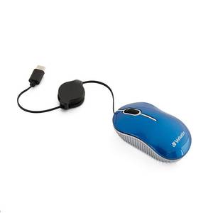 lot 2182 image: Verbatim Wired Optical USB-C Mini Mouse Plug & Play Corded Small Travel Mouse Blue 70746