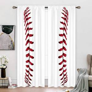 lot 2188 image: Cinbloo Kids Sports Curtains for Living Room 52W x 84L Inch Baseball ThemeBedroom Decor for Boys WhiteRed Baseball Texture Laces Closeup Background Men TeensWindow Drapes Treatment Fabric 2 Panels