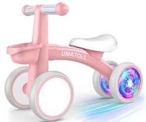 lot 2193 image: Umatoll Colorful Lighting Baby Balance Bike for 1-2 Year Old Girls, Adjustable Soft Seat & Removable Basket, 12-24 Months Toddler Balance Bike, First Birthday Gift