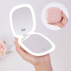 lot 2205 image: Mocado Compact LED Travel Makeup Mirror - 4 Inches 1X10X Magnification Travel Mirror with Light Dimmable Double Sides Lighted USB Rechargeable Compact Mirror for Purse,Pocket,Travel(Pink)