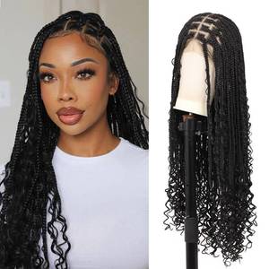 lot 2215 image: Fecihor 13x8 Inch HD Lace Front Boho Knotless braided Wigs For Women 36 Braided Wig With Baby Hair Braid Lace Front Wig Human Hair Blended Bohemian Braiding Wig - Retail $94.67