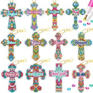 lot 2216 image: INCOK Cross Diamond Painting Keychains - 12PCS 5D Diamond Art Christian DIY Diamond Key Chain Diamond Kits Key Chain Kit DIY Key Ring Inspristional Gift Pendant for Beginner Adults Crafts Ornament