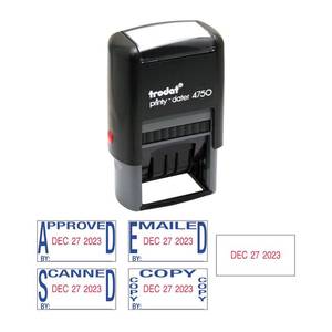 lot 2220 image: Trodat Printy 4750 Self Inking Date Stamp with Approved, Copy, EMAILED, Scanned Blue and Red Ink, 1 x 1-58