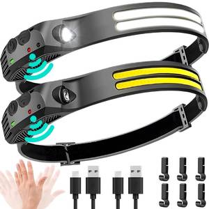 lot 2223 image: Beccason LED Headlamp Rechargeable 2PCS - 230° COB Super Bright Head Lights for Forehead, Hard hat Light for Adults, USB C Headband Flashlight for Work, Hiking, Running, Camping Essentials Gear