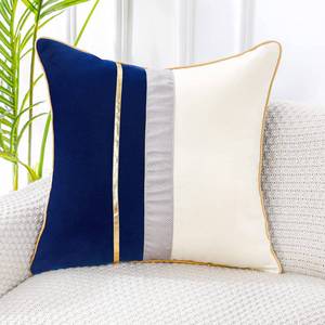 lot 2231 image: PANOD Patchwork Dark Blue Silk-Like Velvet Throw Pillow Cover with Gold Striped Leather Cushion Case Modern Luxury Square Pillowcase for Sofa Couch Bedroom Living Room Home,22x22 inch