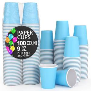 lot 2246 image: Exquisite Light Blue Paper Cups - 9 oz Disposable Coffee Cups 100 Paper Cups for Hot DrinksCold Cups - Durable Disposable Cups 280 GSM Hot Tea Cups & Coffee Cup To Go - Paper Party Cups