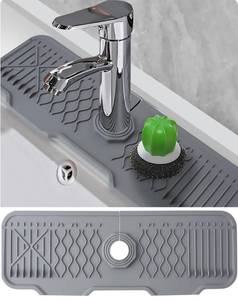 lot 2247 image: BULIBIU Silicone Draining Mat 17.5  5.5 Inch Kitchen Sink Splash Guard,5° Slope Design for Easier Draining, 90° Foldable Design to Accommodate Bathroom Kitchen Sink Countertops (Gray), Large