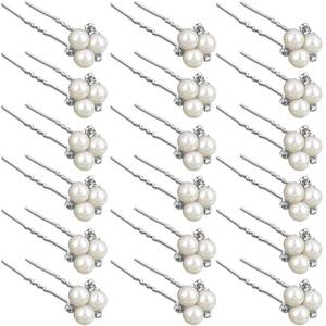 lot 2254 image: 18 Pcs Pearl Hair Pins Bridal Hair Accessories Pearl Crystal Bobby Bridal Hairpin Wedding Hair Accessories Pearl Hair Pins for Brides Bridesmaids Flower Women Girls