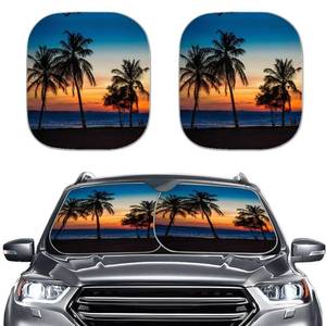 lot 2258 image: KUIFORTI Tropical Beach Sunset Print Car Sun Shade for Windshield, Universal Sunshade Protect Car Interior Blocks Max UV Rays Keeps Your Vehicle Cool