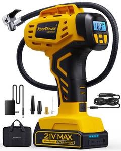 lot 2281 image: KeenPower Tire Inflator Portable Air Compressor - 2X Faster - 21V Rechargeable Battery Powered Handheld 160PSI Tire Inflator, Dual Power Supply Modes, Air Pump for Car Motorcycle E-Bike