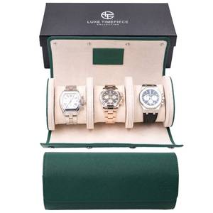 lot 2294 image: Genuine Leather Watch Rolls for Men - Full Grain Saffiano Leather Watch Roll Travel Case for Watches - Storage Organizer with Luxury Ultrasuede Interior Display in Slate Cross Stitch - Retail $79.74