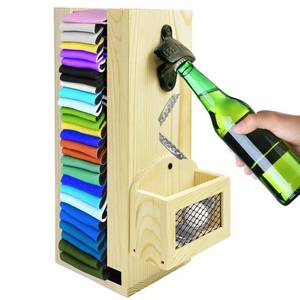 lot 2298 image: 3 in 1 Wall Mounted Wooden Can Cooler Holder with Bottle Opener and Cap Collector, Wooden Beer Can Sleeve, Great Gift for Beer Lovers, 12 inches (Original)