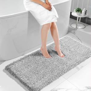 lot 2299 image: Yimobra Luxury Bathroom Rugs, Fluffy Bath Mats, Non Slip, Water Absorbent Microfiber, Machine Washable, Plush Runner Shower Rugs, Thick Matts for Bathroom Floor&Tub, 60x 24, Light Gray and White