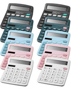 lot 2300 image: 10 Pcs Desk Calculators Basic 12 Digit LCD Large Display Solar and Battery Dual Power Calculator Standard Function Office Desk Calculators Desktop with Sensitive Button for Home Office School 5 Color